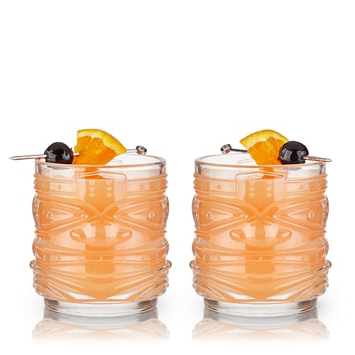 Viski Pacific Tiki Glasses Stackable Lowball DOF Tumblers Set of 2