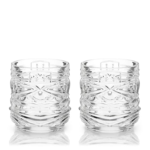 Viski Pacific Tiki Glasses Stackable Lowball DOF Tumblers Set of 2