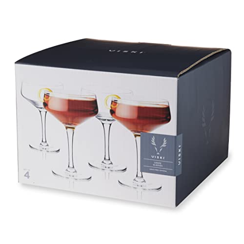 Viski Raye Angled Stemmed Crystal Coupe Cocktail Glass - Set of 4