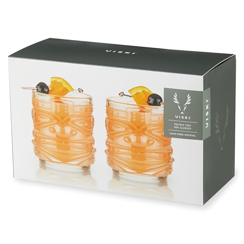 Viski Pacific Tiki Glasses Stackable Lowball DOF Tumblers Set of 2