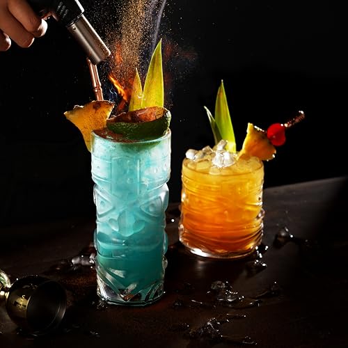 Viski Pacific Tiki Glasses Stackable Lowball DOF Tumblers Set of 2