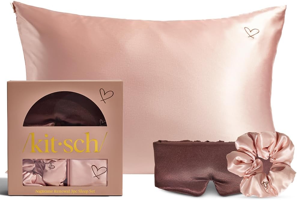 Kitsch Night time Renewal 3PC Sleep Set - Satin Pillowcase with Zipper for Hair & Skin