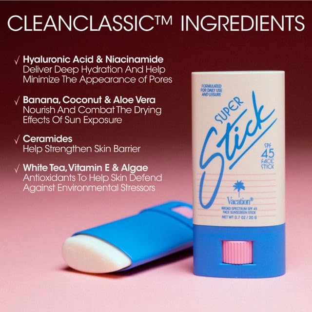 Vacation Super Stick SPF 45, Clear Sunscreen for Face & Air Freshener Bundle