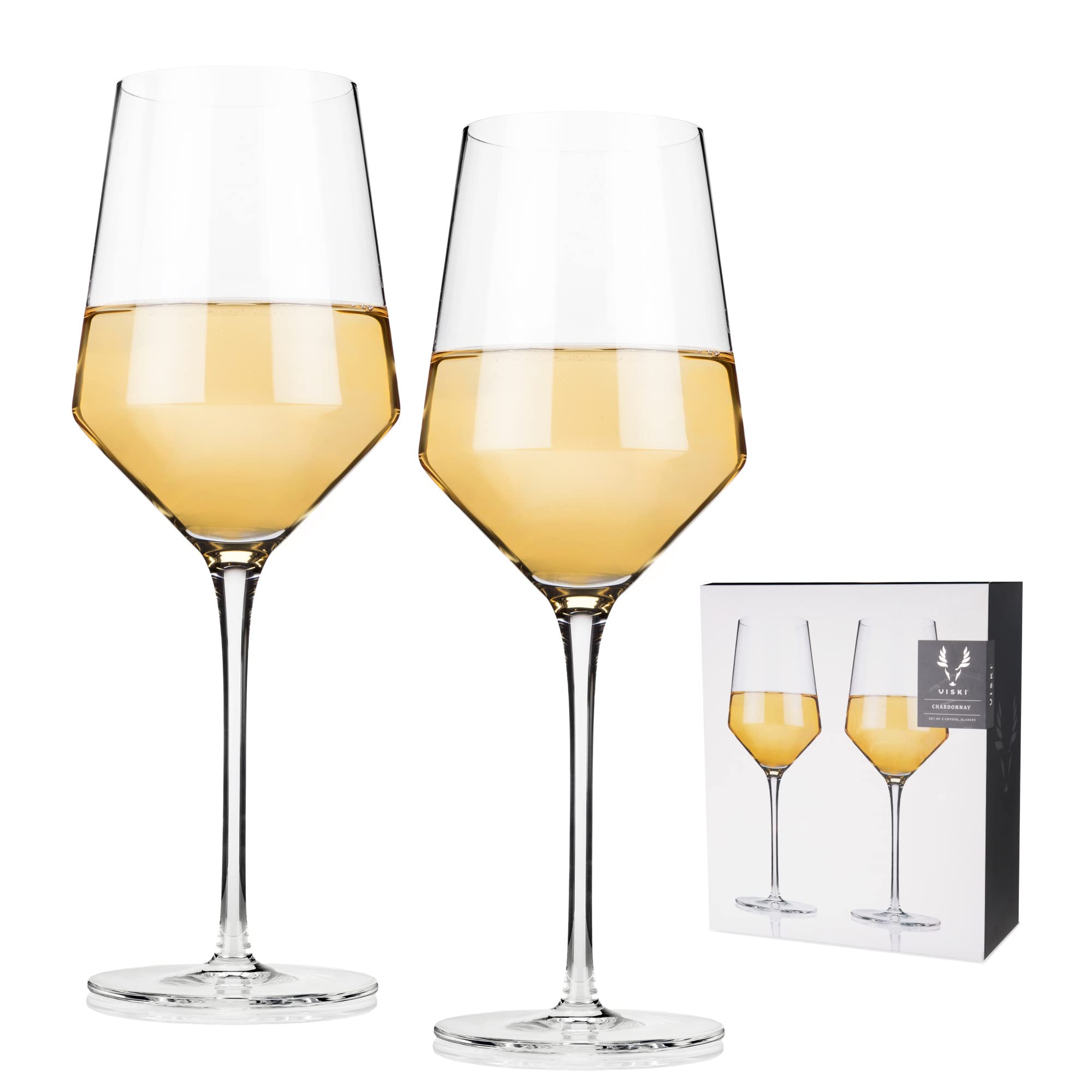 Viski Raye Angled Crystal Chardonnay Wine Glasses Set of 2