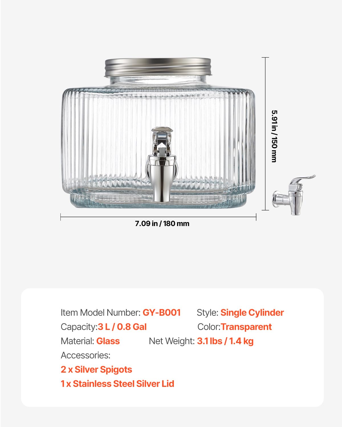 VEVOR 0.8 Gallon Drink Dispensers