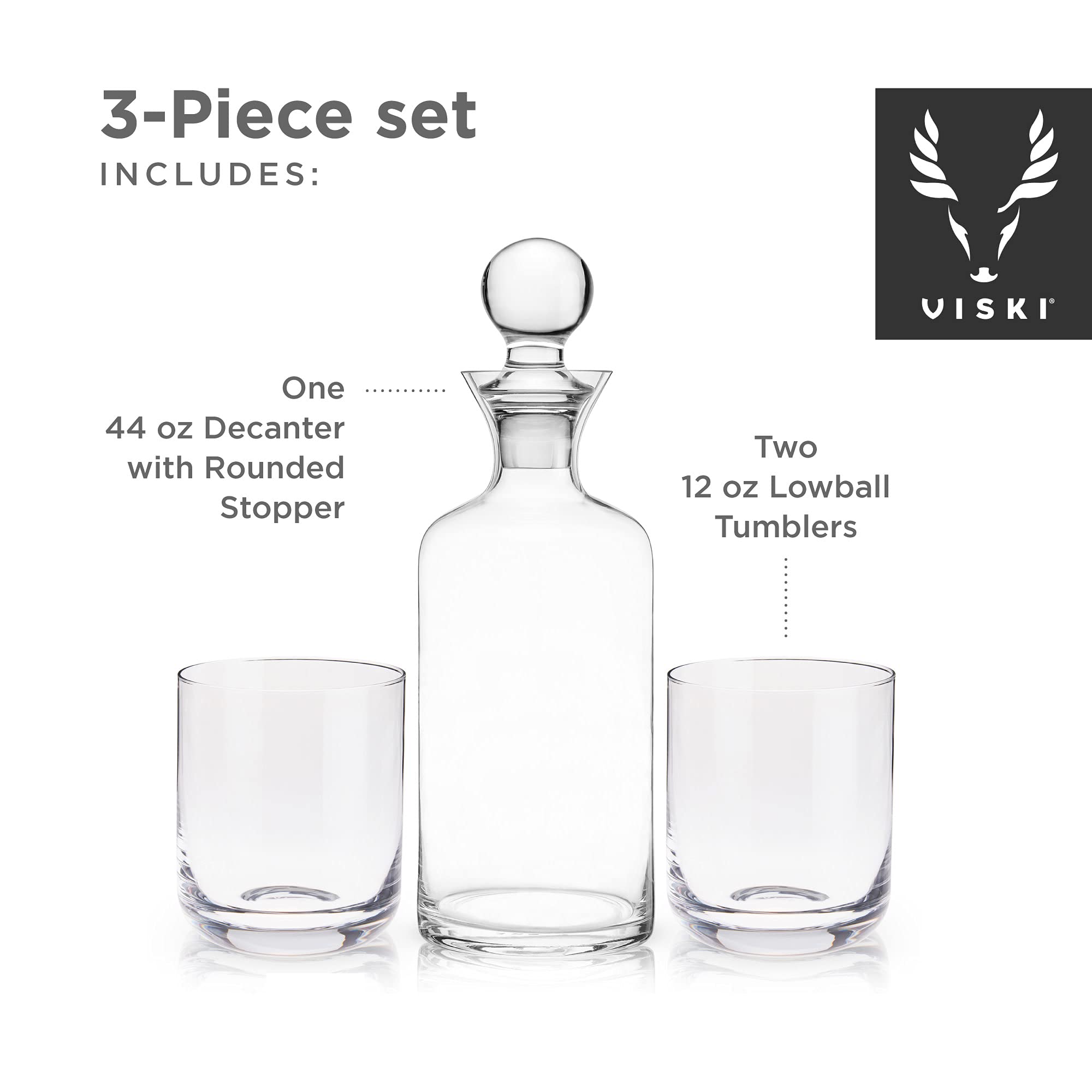 Viski Modernl 3-Piece Whiskey Decanter Set with Glasses