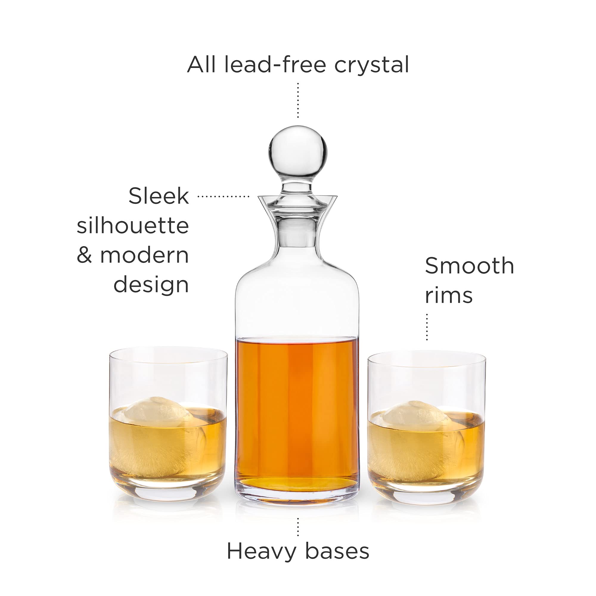 Viski Modernl 3-Piece Whiskey Decanter Set with Glasses