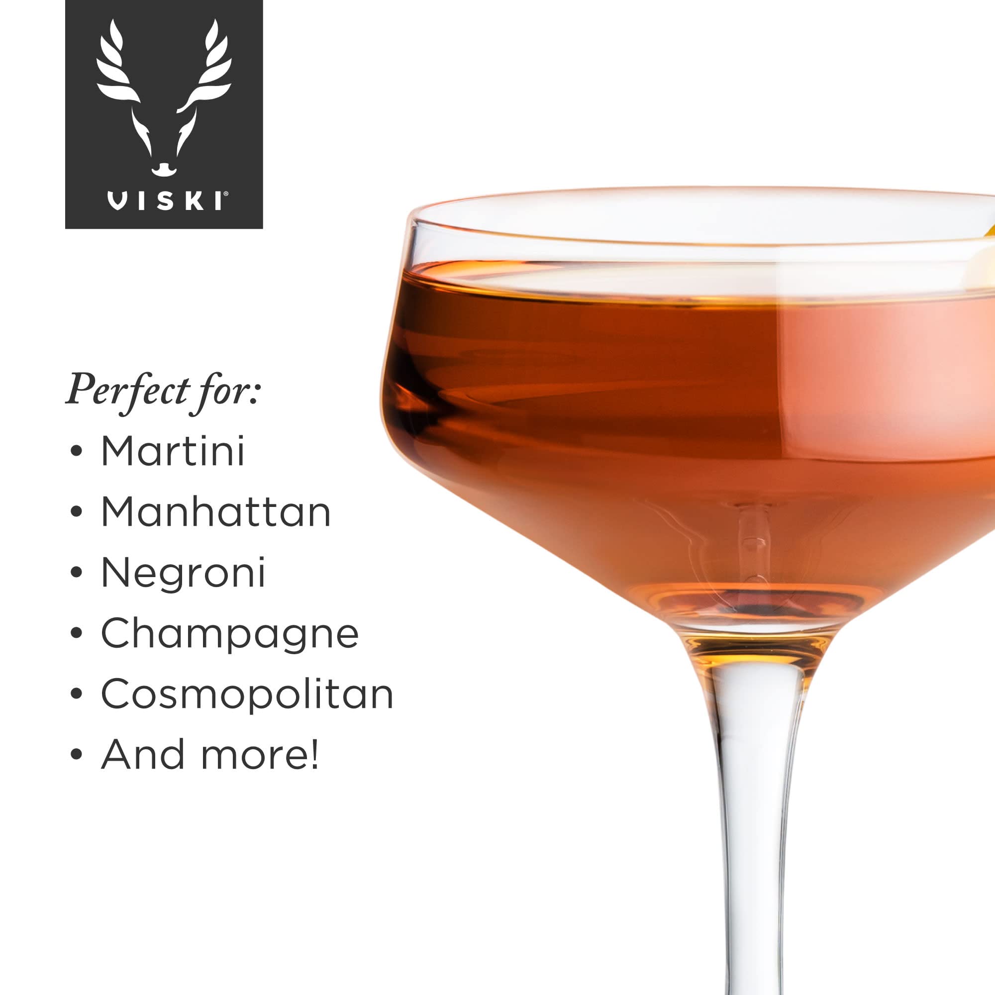 Viski Raye Angled Stemmed Crystal Coupe Cocktail Glass - Set of 4