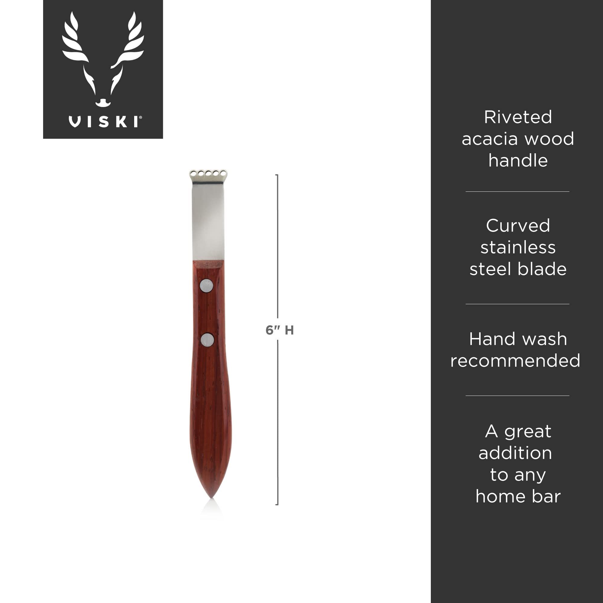 Viski Citrus Zester, Acacia Wood Handle, Lemon Zester Bar Tool
