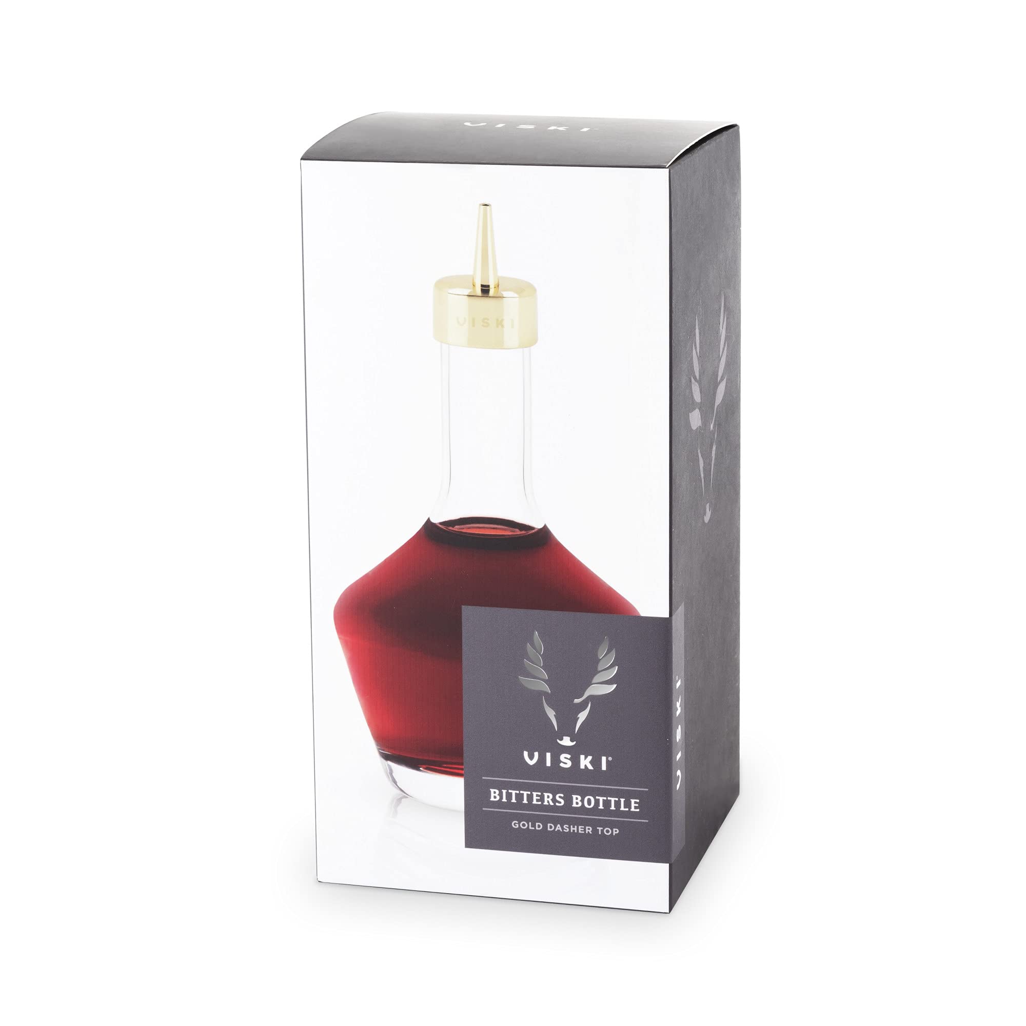 Viski Belmont Crystal Glass Cocktail Bitters Bottle with Gold Dasher Top