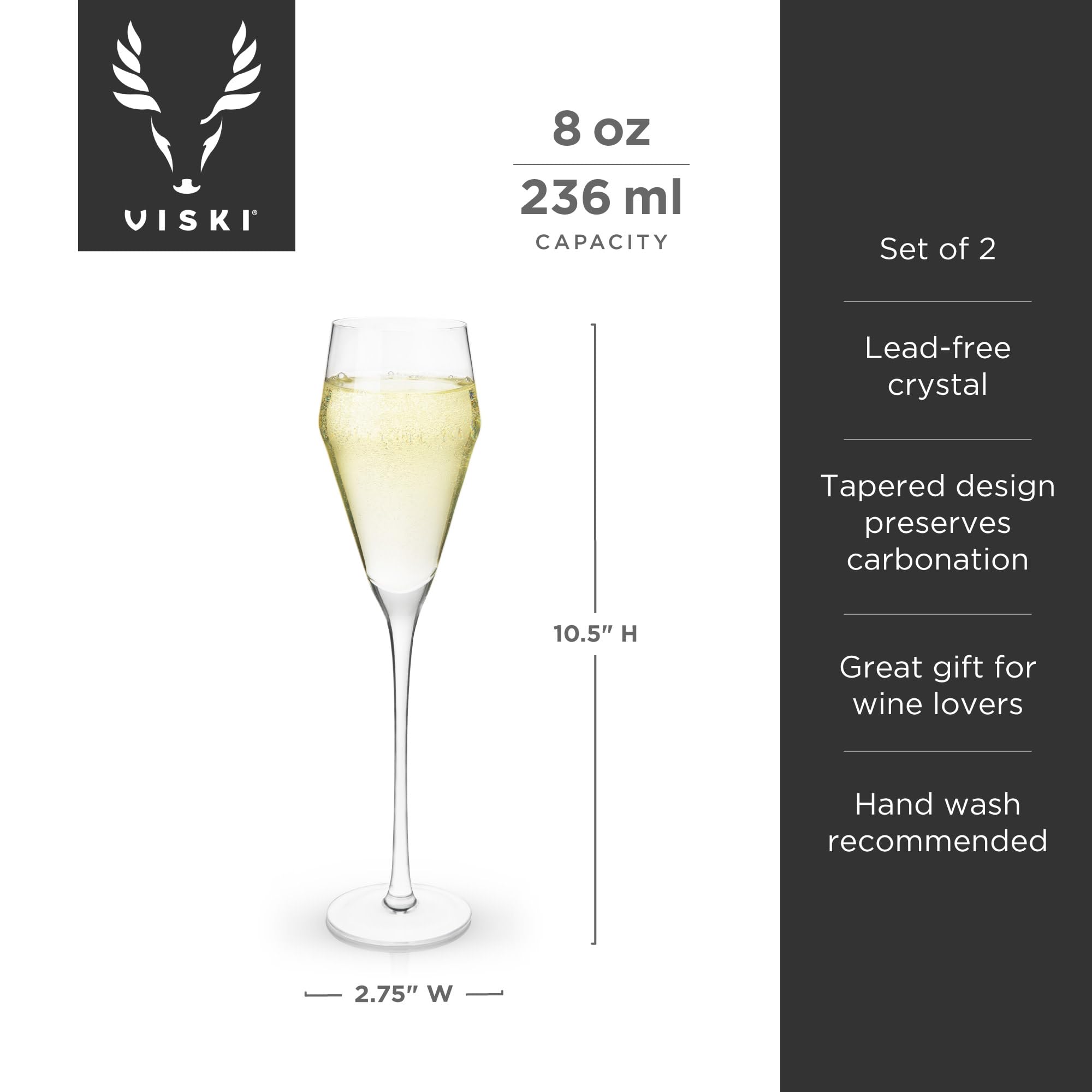 Viski Raye Angled Crystal Prosecco Glasses Set of 2