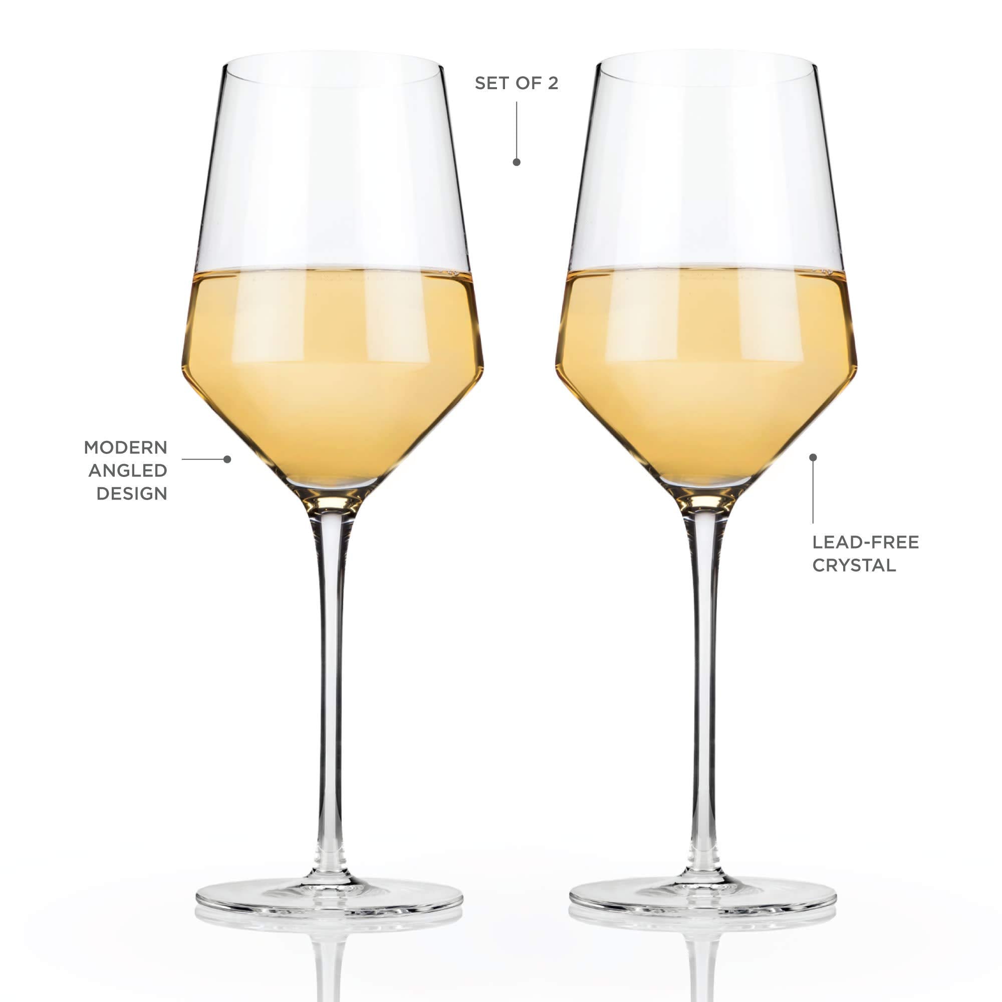 Viski Raye Angled Crystal Chardonnay Wine Glasses Set of 2