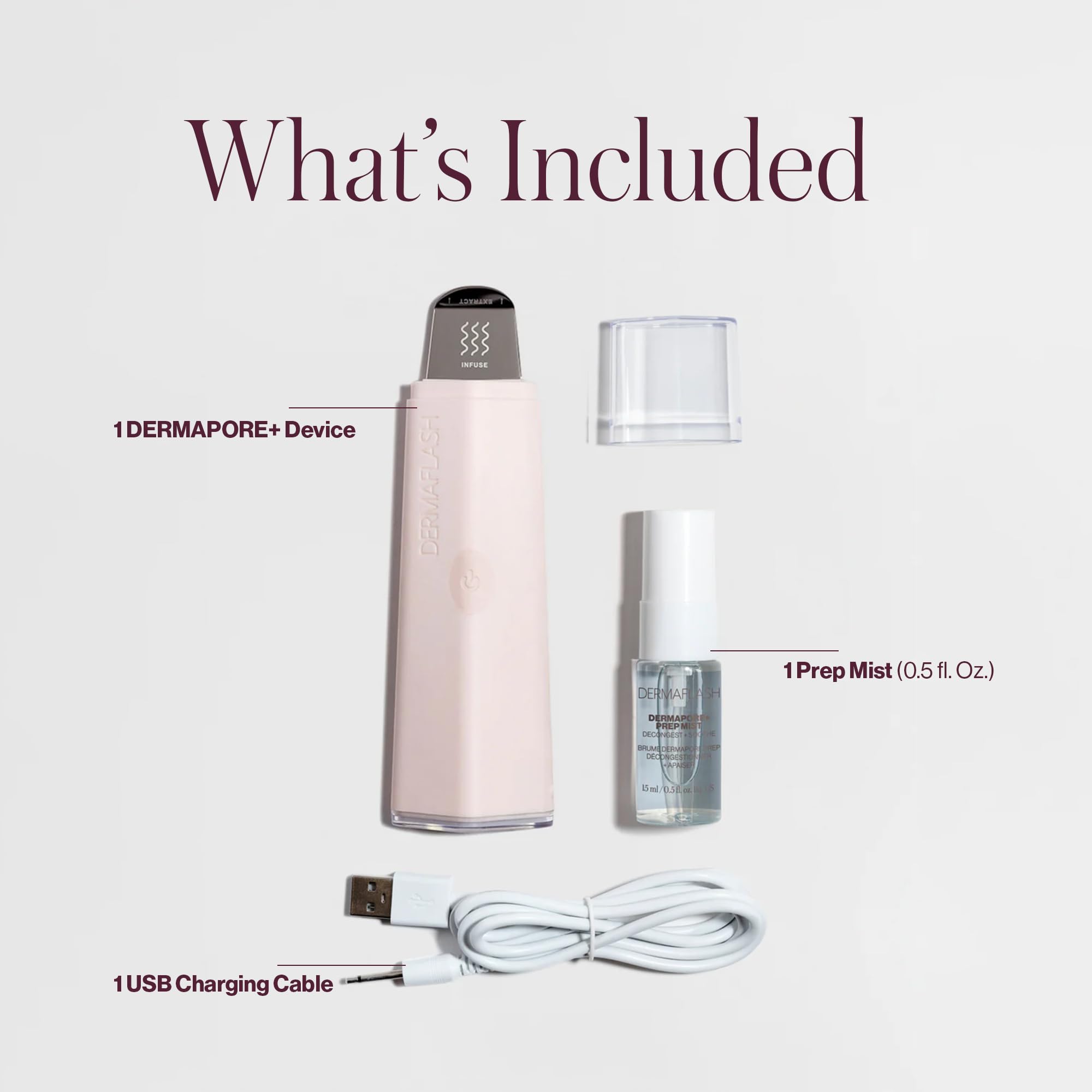 DERMAFLASH DERMAPORE+ Skin Care Device, Ultrasonic 2-in-1 Pore Extractor and Skincare Infuser, Blush