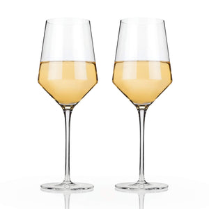 Viski Raye Angled Crystal Chardonnay Wine Glasses Set of 2