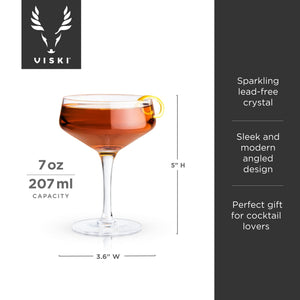 Viski Raye Angled Stemmed Crystal Coupe Cocktail Glass - Set of 4