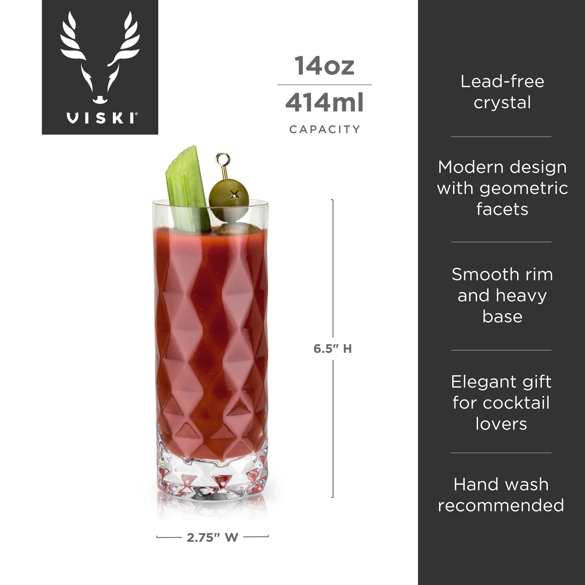 Viski Raye Gem Crystal Highball Tumblers Set of 2