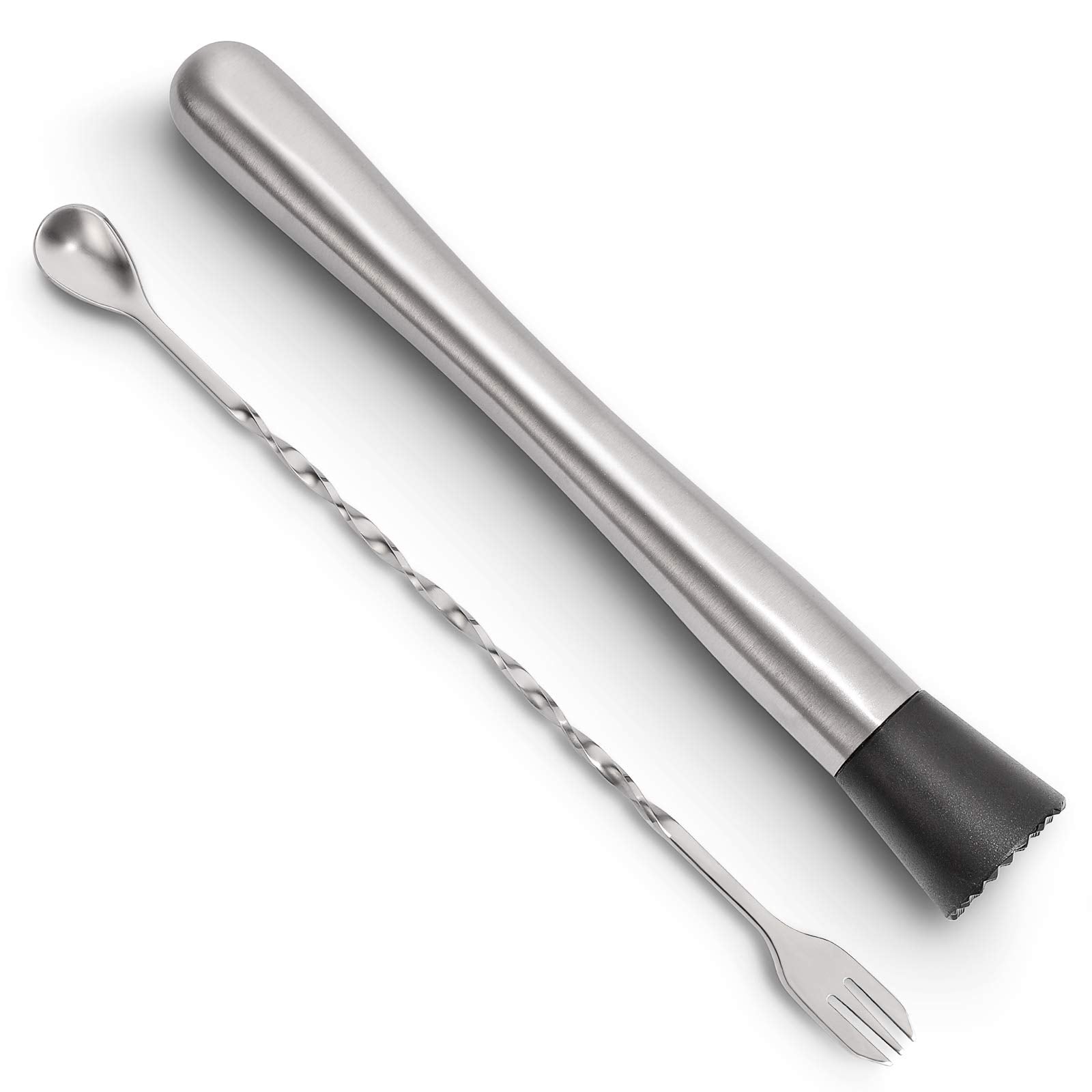 Hiware 10 Inch Stainless Steel Cocktail Muddler and Mixing Spoon Home Bar Tool Set