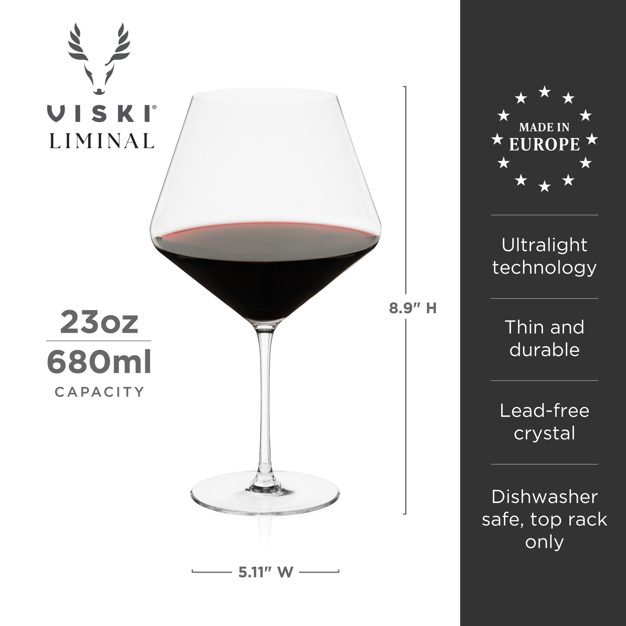 Viski Liminal Burgundy Crystal Wine Glass Set of 4