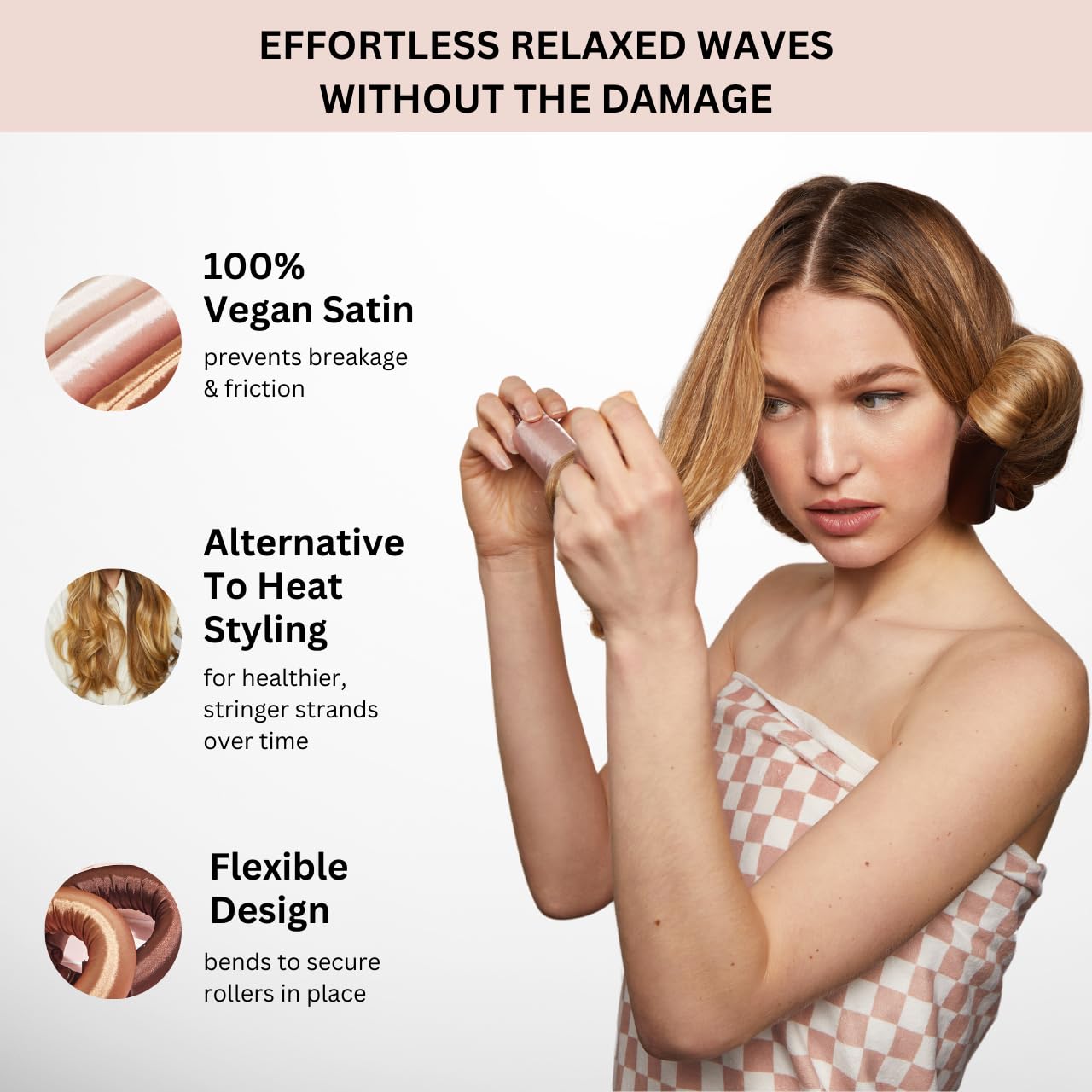 Kitsch Satin Hair Curlers, Heatless Curling Rod - Jumbo Flexi Rod