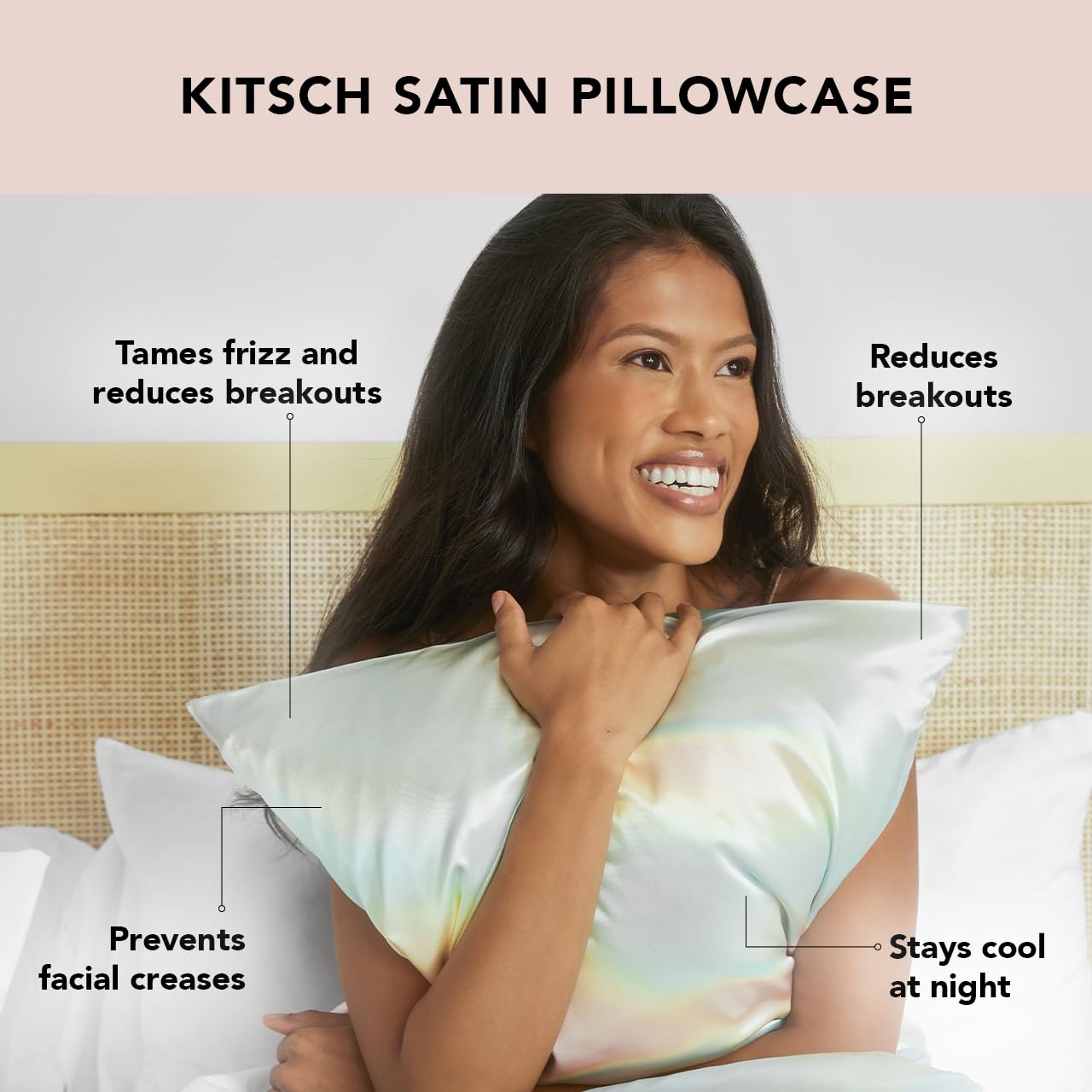 Kitsch Satin Pillowcase with Zipper for Hair & Skin, Softer Than Silk Pillow Cases Queen