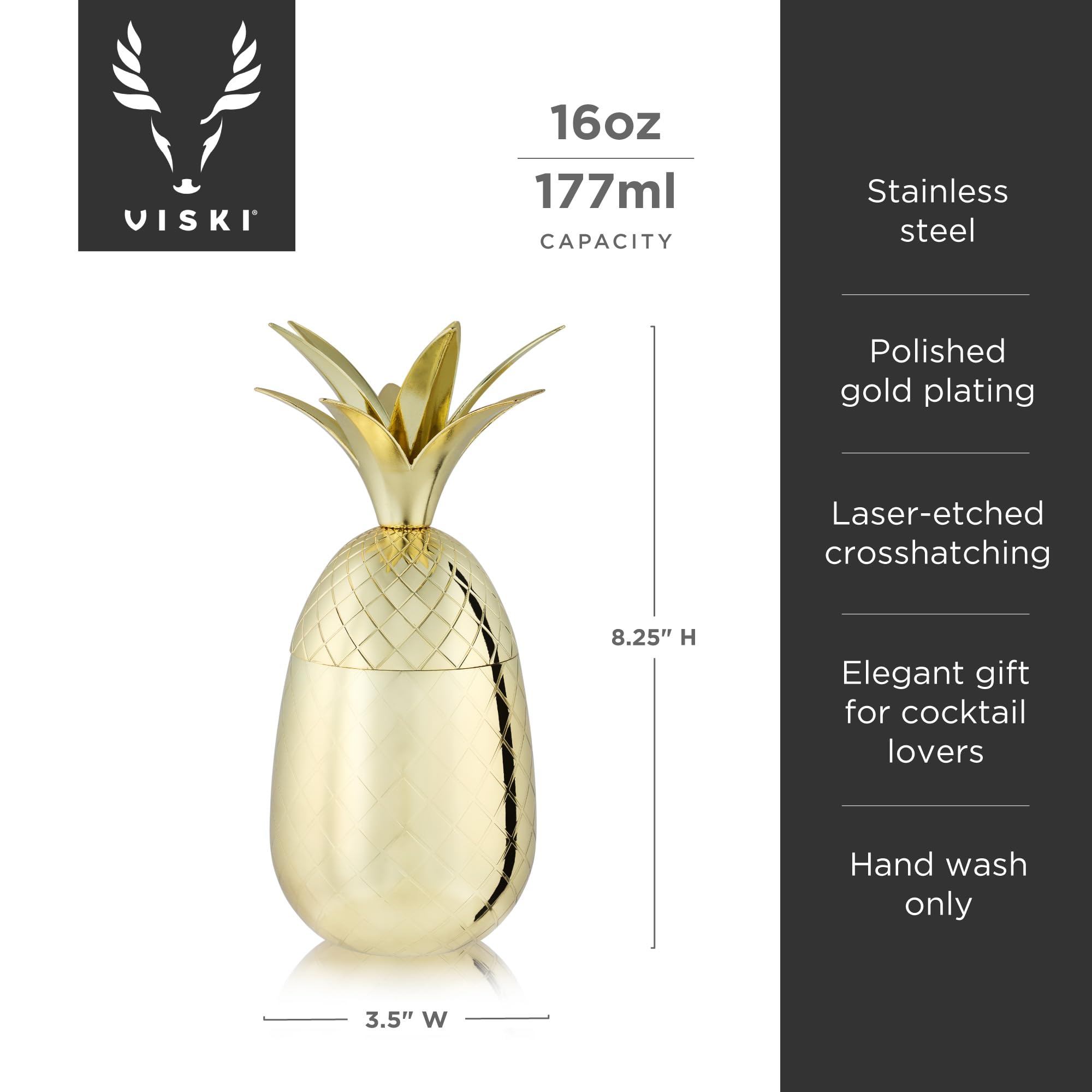 Viski Gold Pineapple Tumbler with Lid