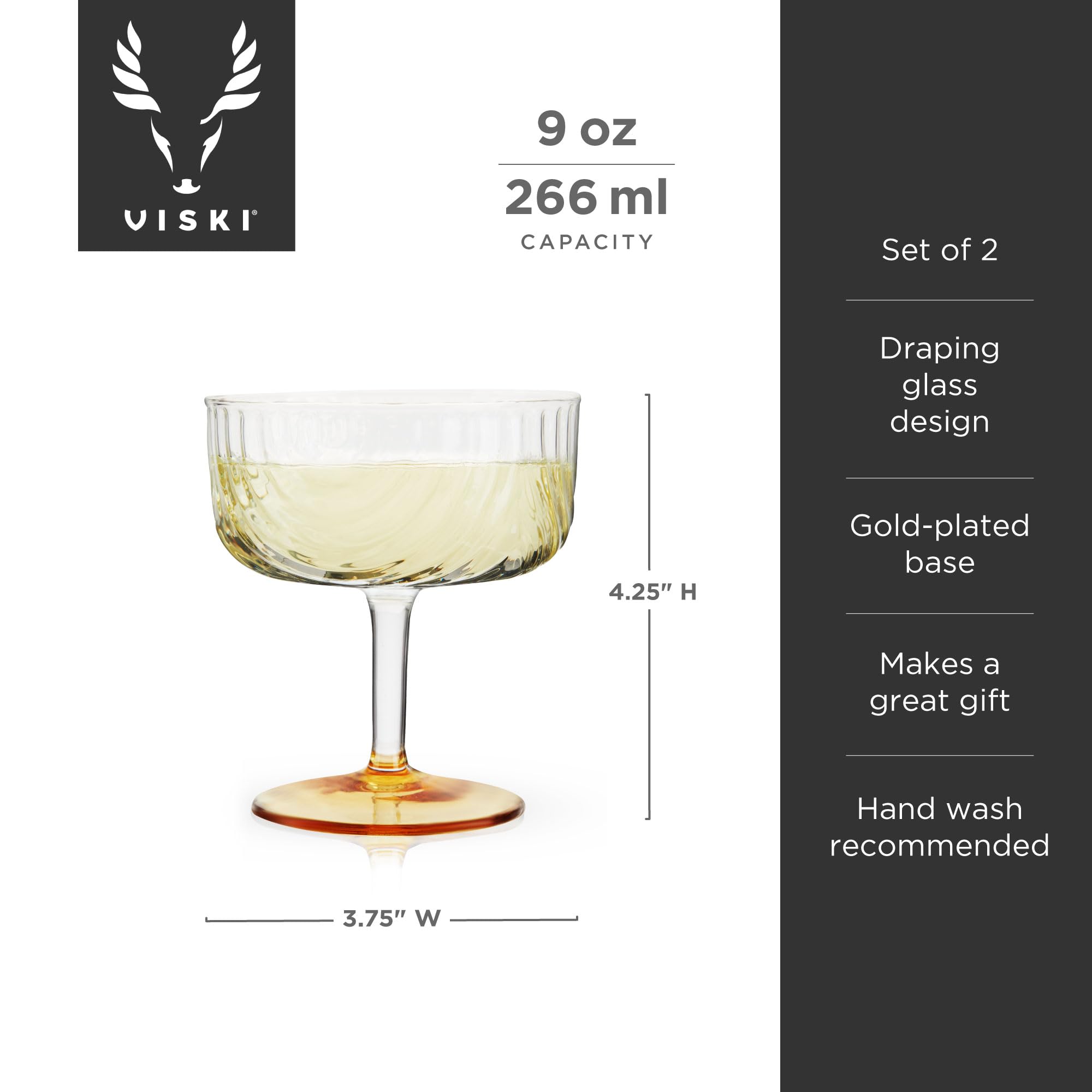 Viski Gatsby Coupes, Stemmed Cocktail Glasses Set of 2
