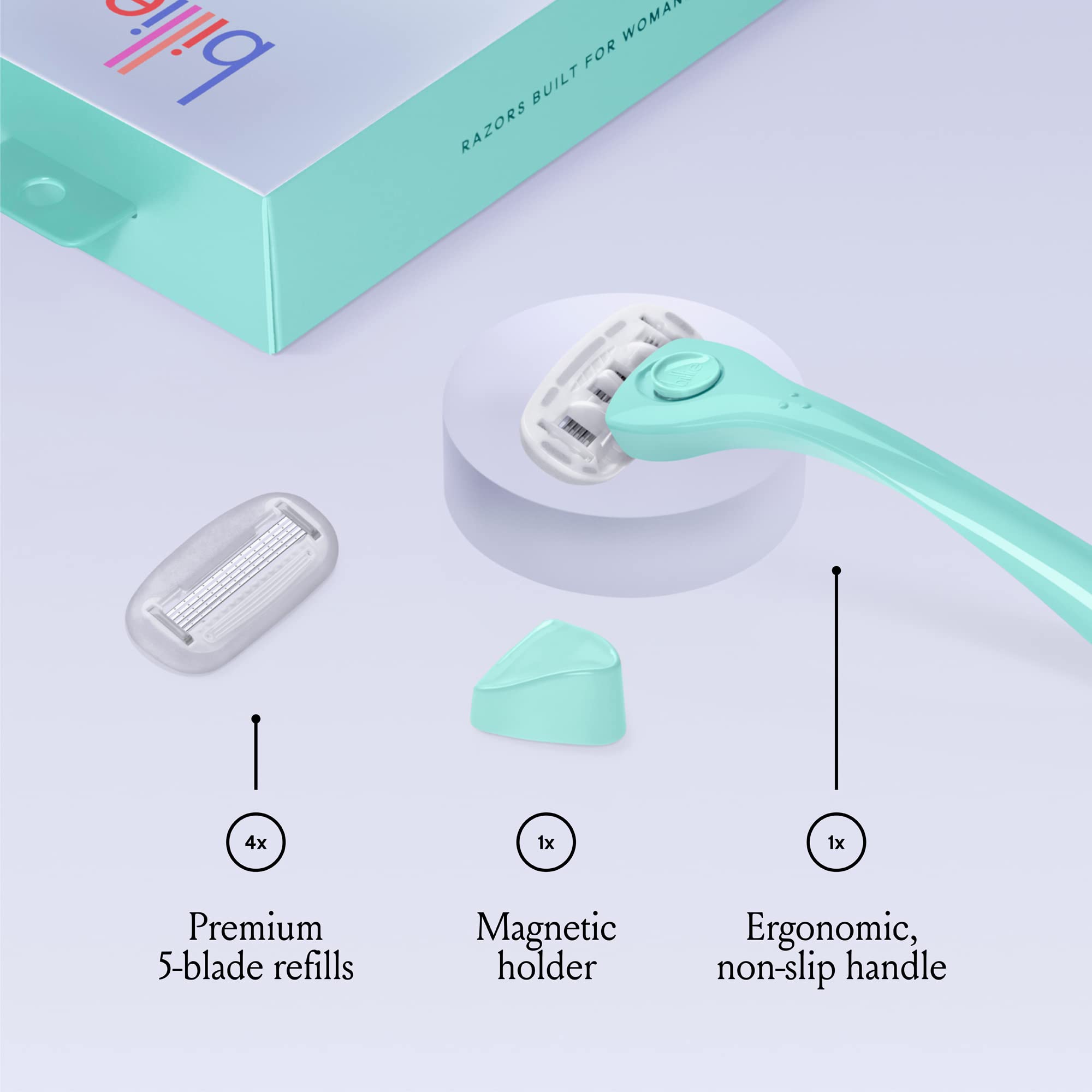 Billie Razors for Women Shave Kit – Razor + 4 x 5-Blade Razor Refills + Magnetic Holder