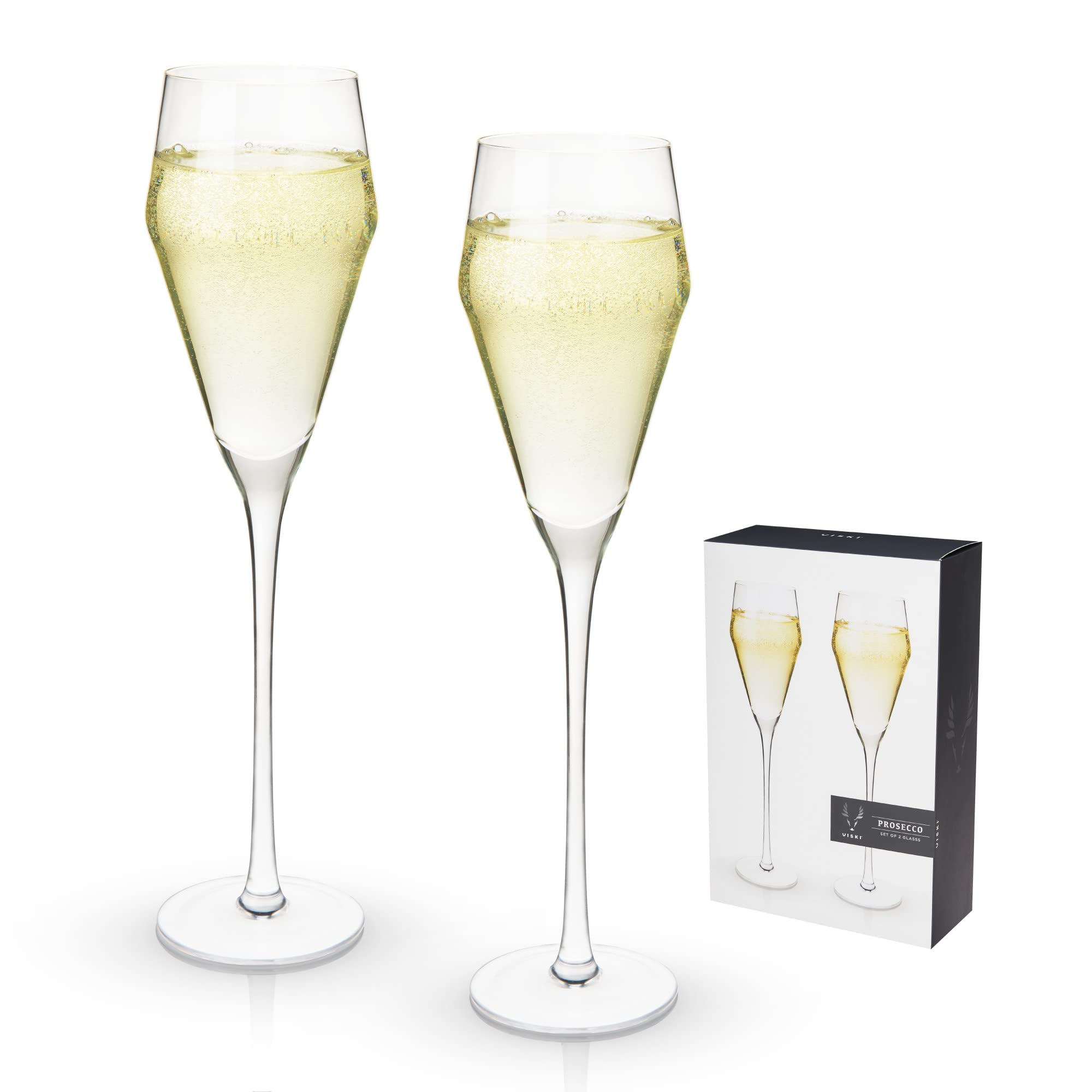 Viski Raye Angled Crystal Prosecco Glasses Set of 2