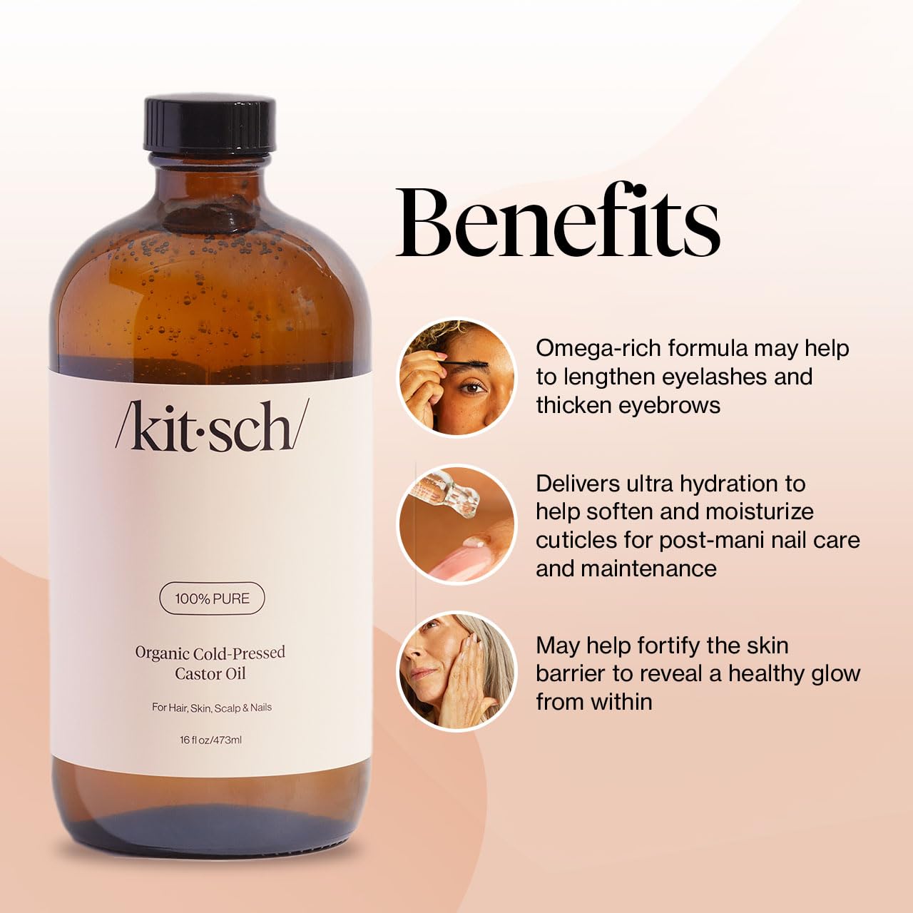 Kitsch Organic Castor Oil for Hair Growth - 100% Pure Castor Oil