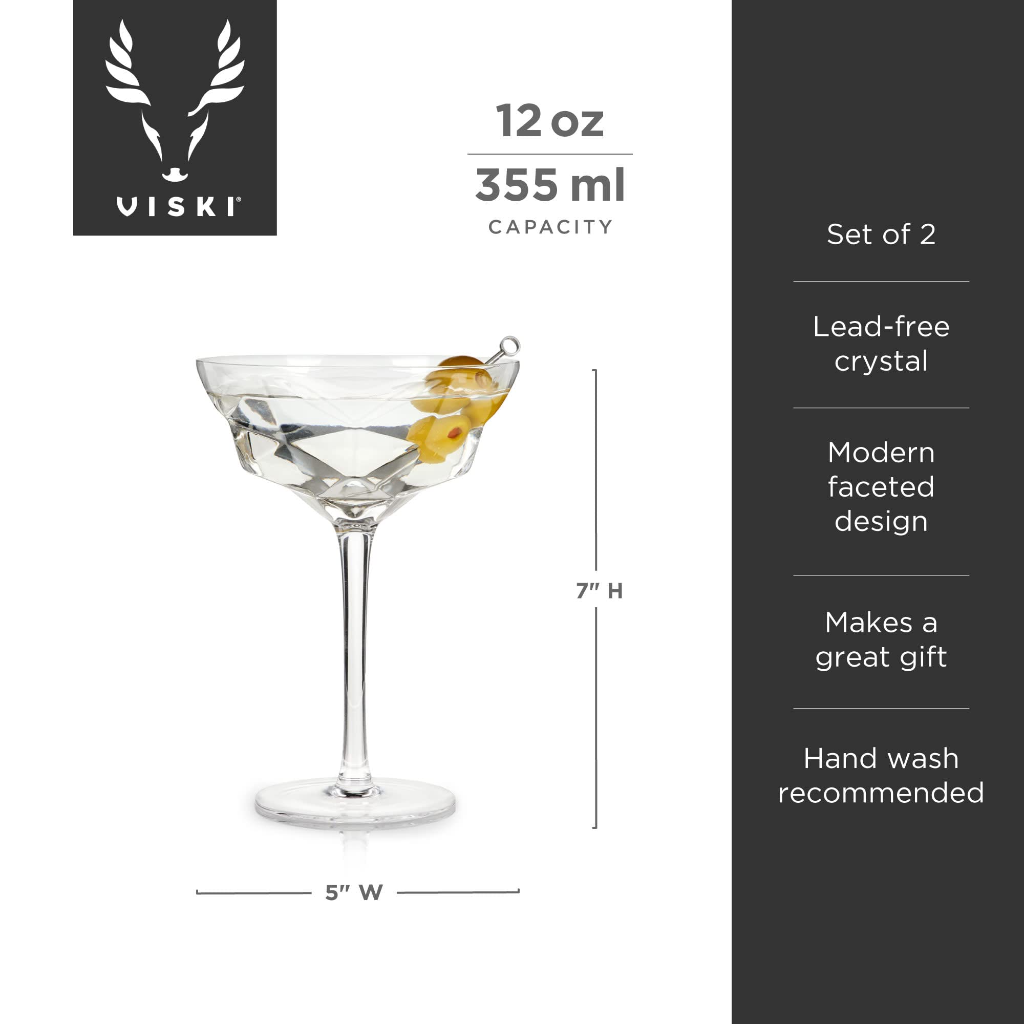 Viski Faceted Martini Glasses