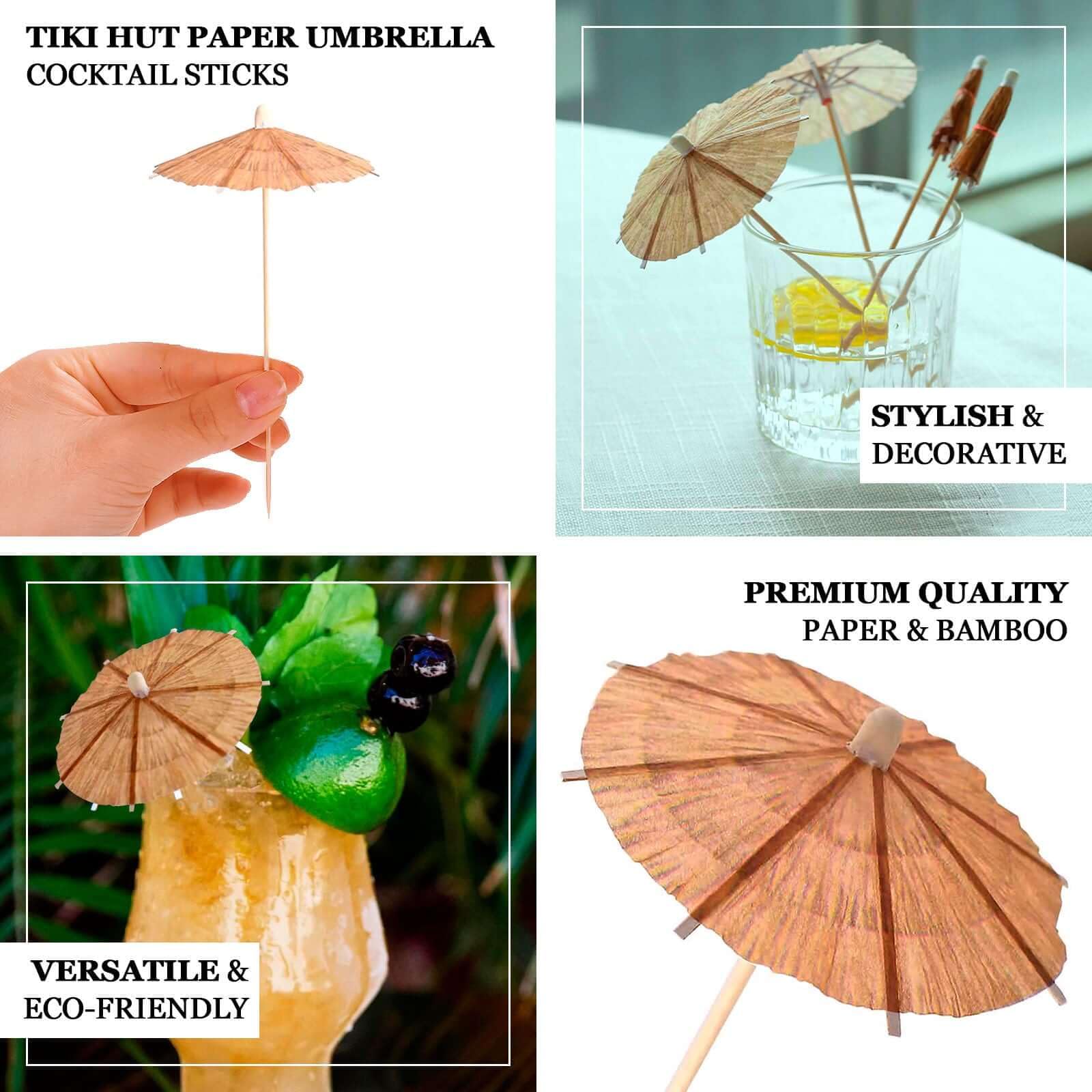 Efavormart Natural Biodegradable Tiki Hut Paper Umbrella Cocktail Sticks