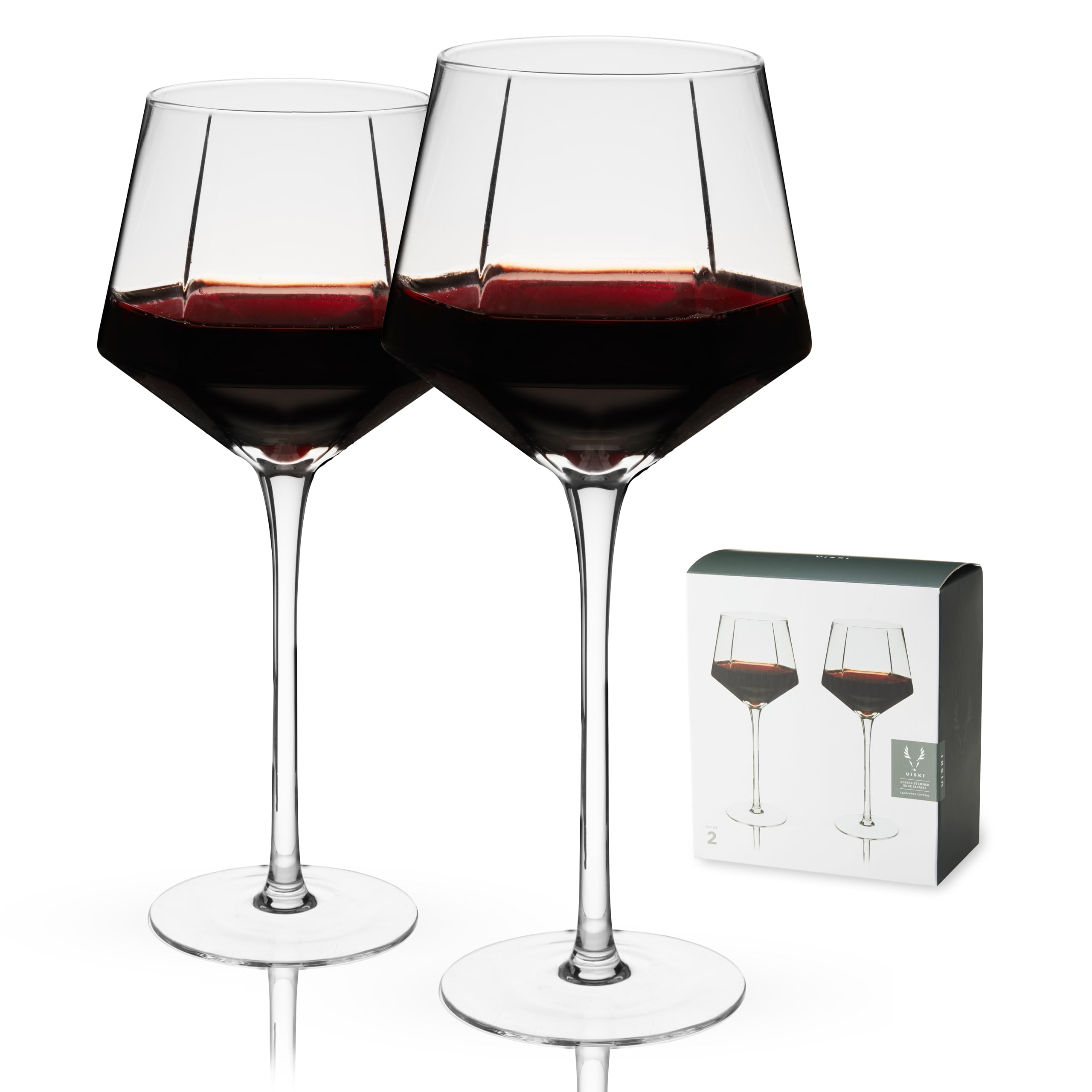 Viski Seneca Modern Wine Glasses - Long Stem Wine Glass Set of 2