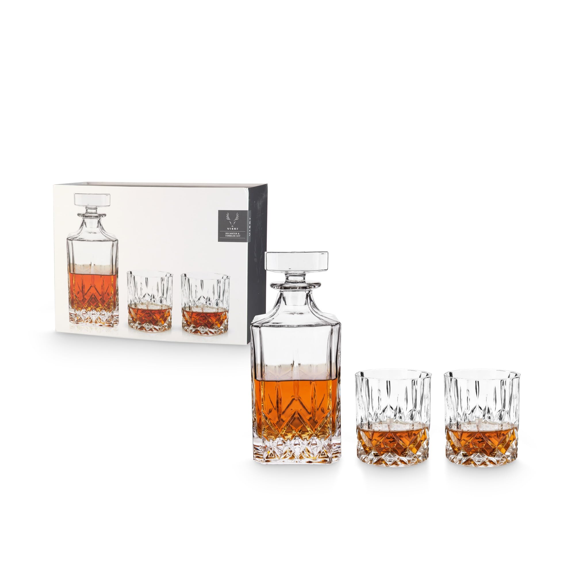 Viski Admiral 3-Piece Whiskey Decanter Set with Glasses