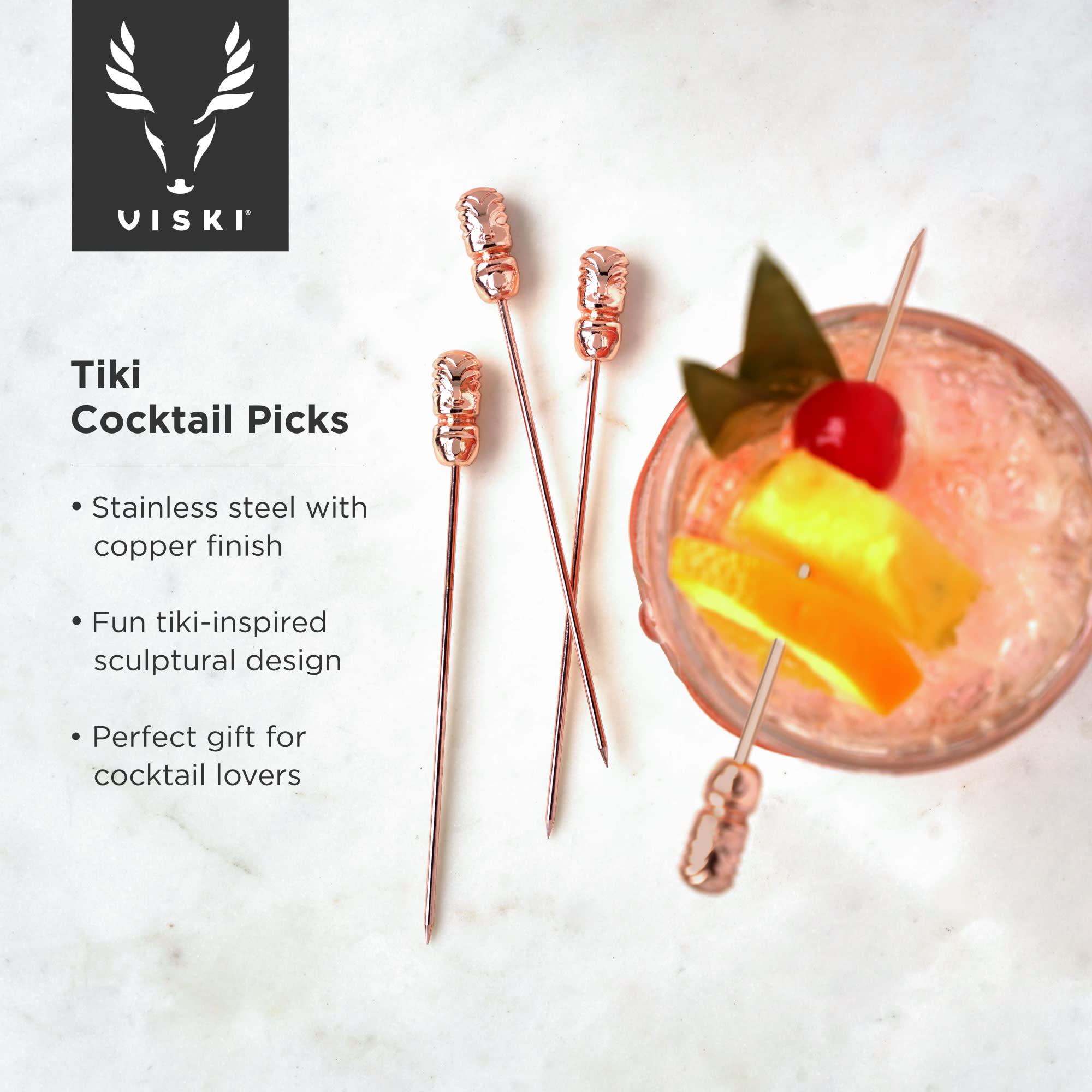 Viski Copper Tiki Cocktail Picks - Set of 4
