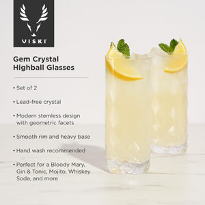 Viski Raye Gem Crystal Highball Tumblers Set of 2