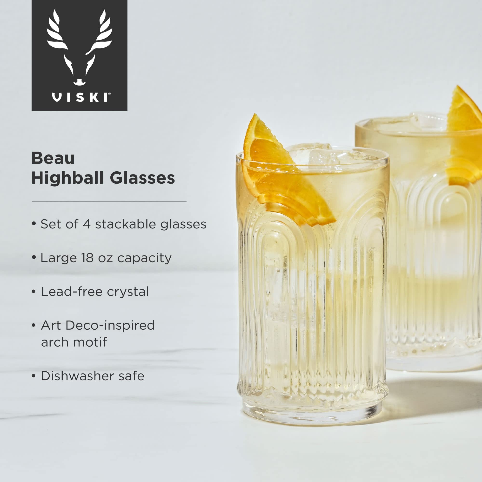 Viski Beau Highball Glasses - Set of 4