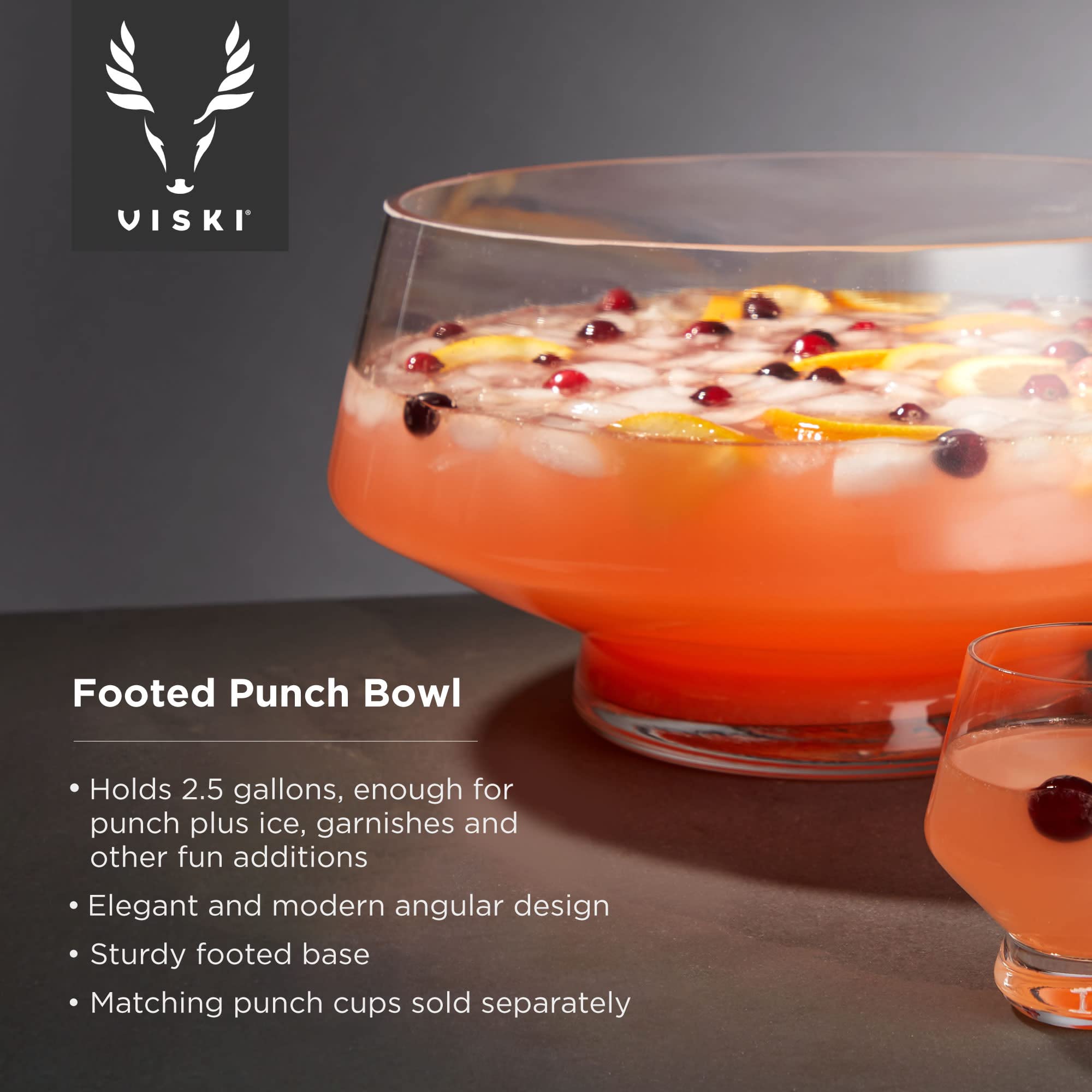 Viski Footed Glass Punch Bowl