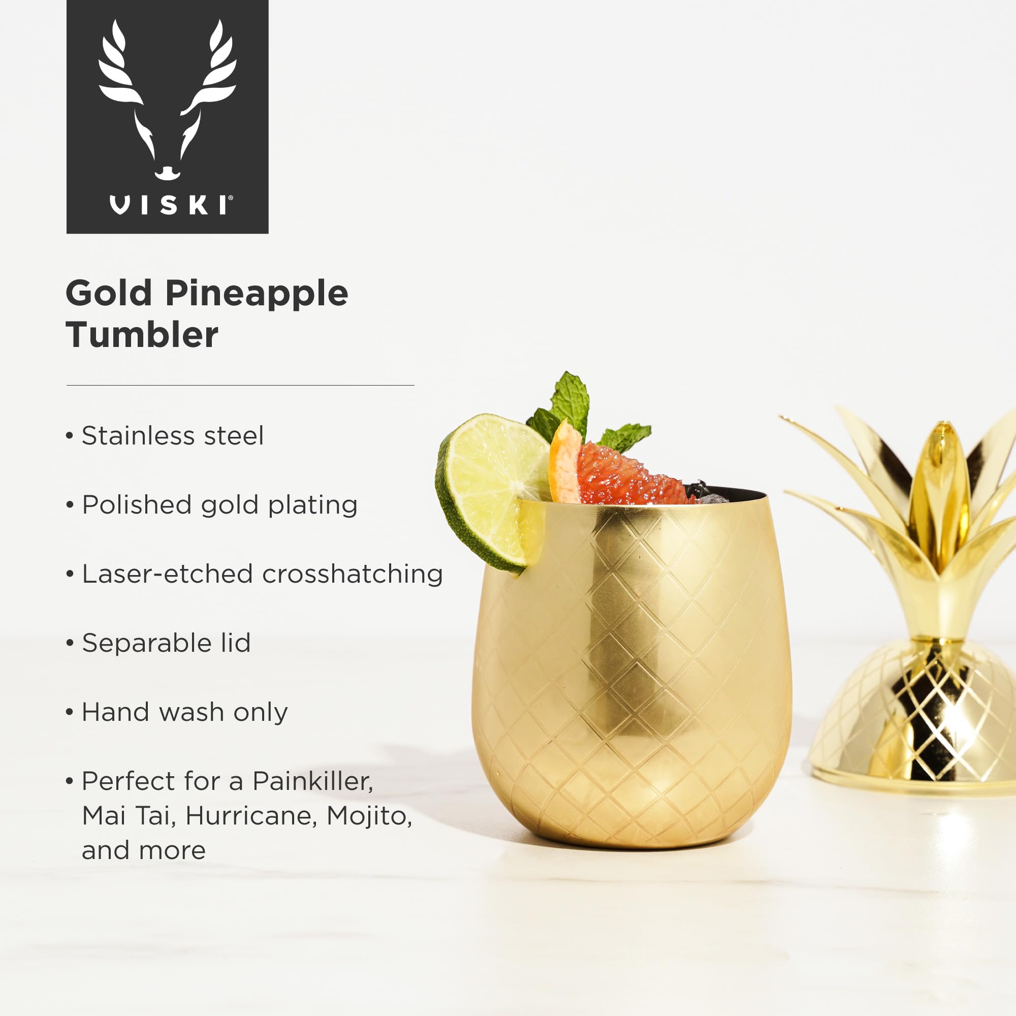 Viski Gold Pineapple Tumbler with Lid
