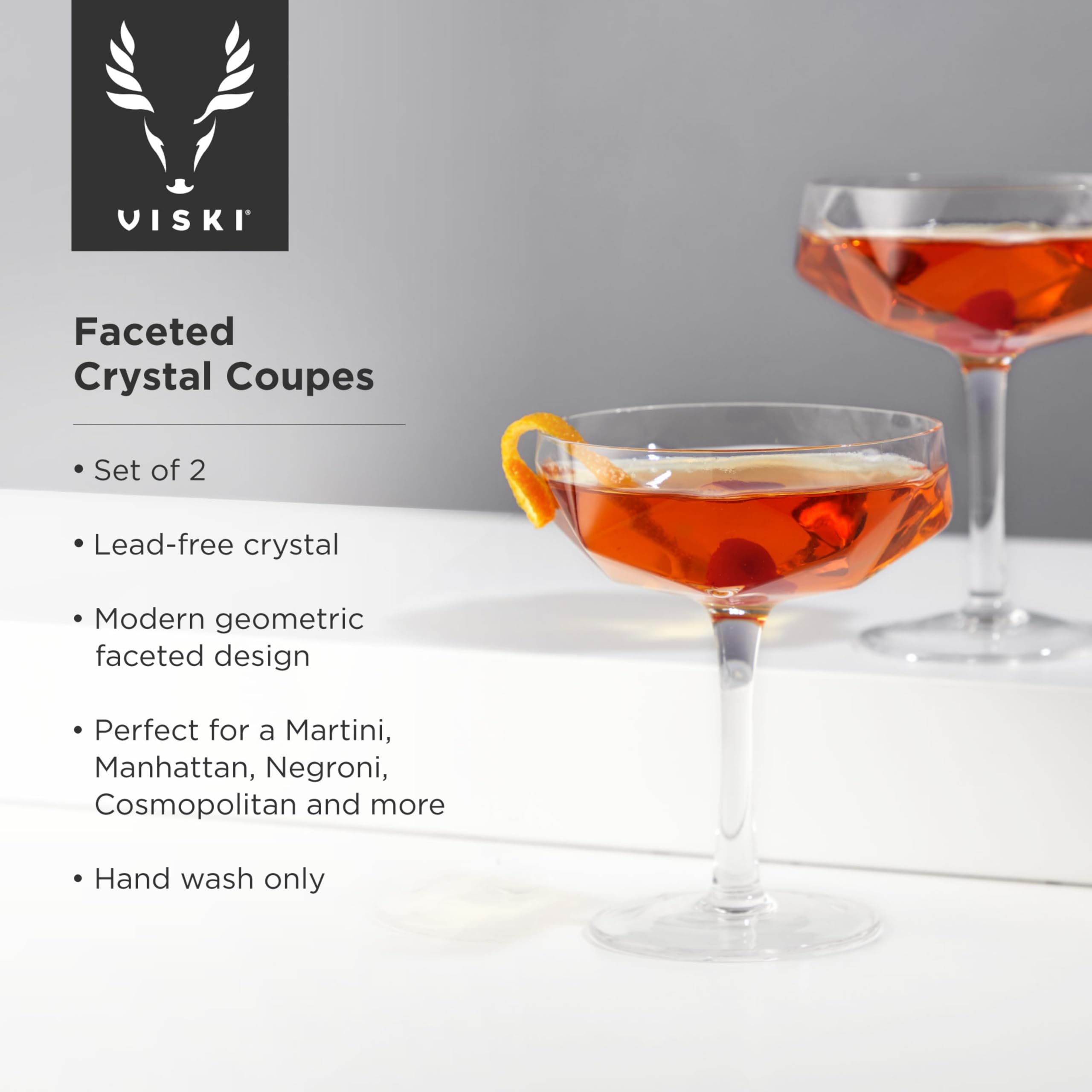 Viski Faceted Coupe Glasses set of 2