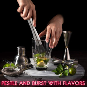 Hiware 10 Inch Stainless Steel Cocktail Muddler and Mixing Spoon Home Bar Tool Set
