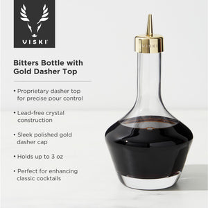 Viski Belmont Crystal Glass Cocktail Bitters Bottle with Gold Dasher Top