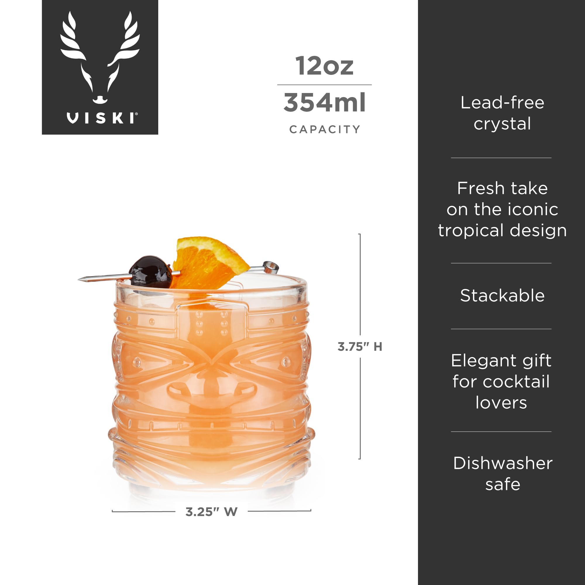 Viski Pacific Tiki Glasses Stackable Lowball DOF Tumblers Set of 2