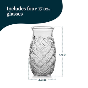 Libbey Tiki Pineapple Glasses Set of 4