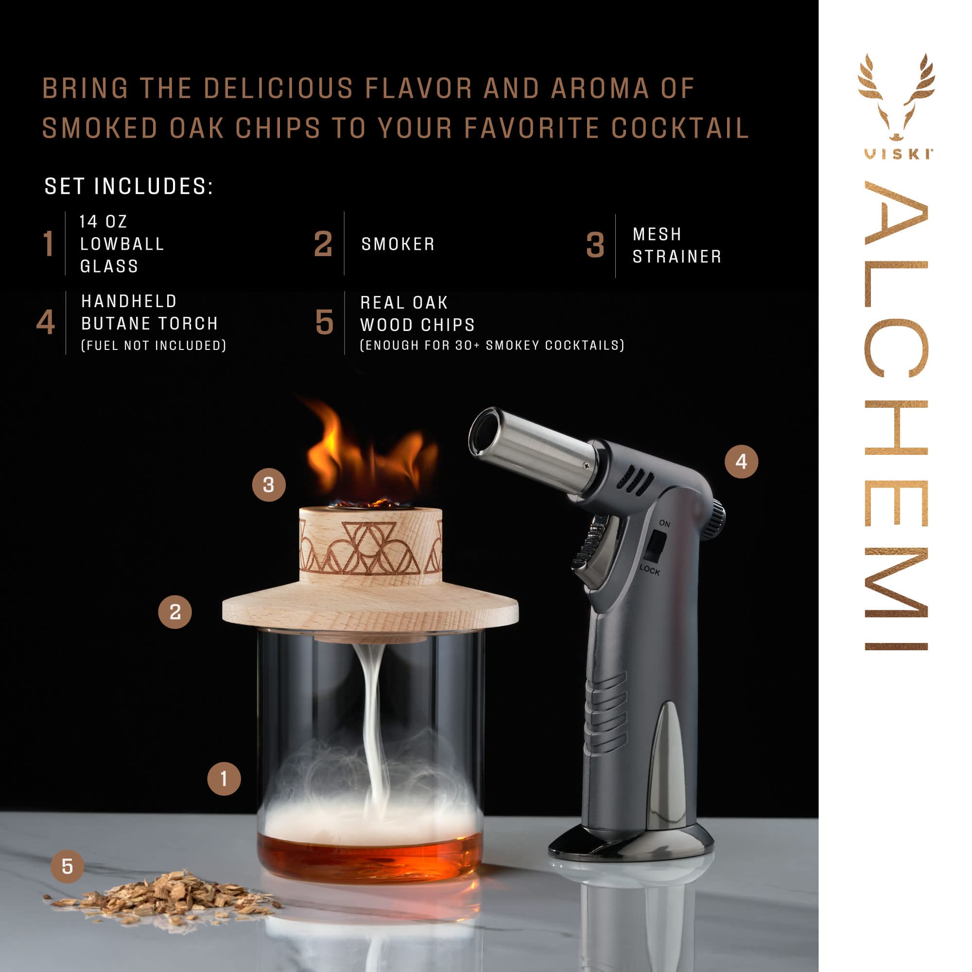 Viski Alchemi Single Serve Smoke Cocktail Kit with Glass and Torch
