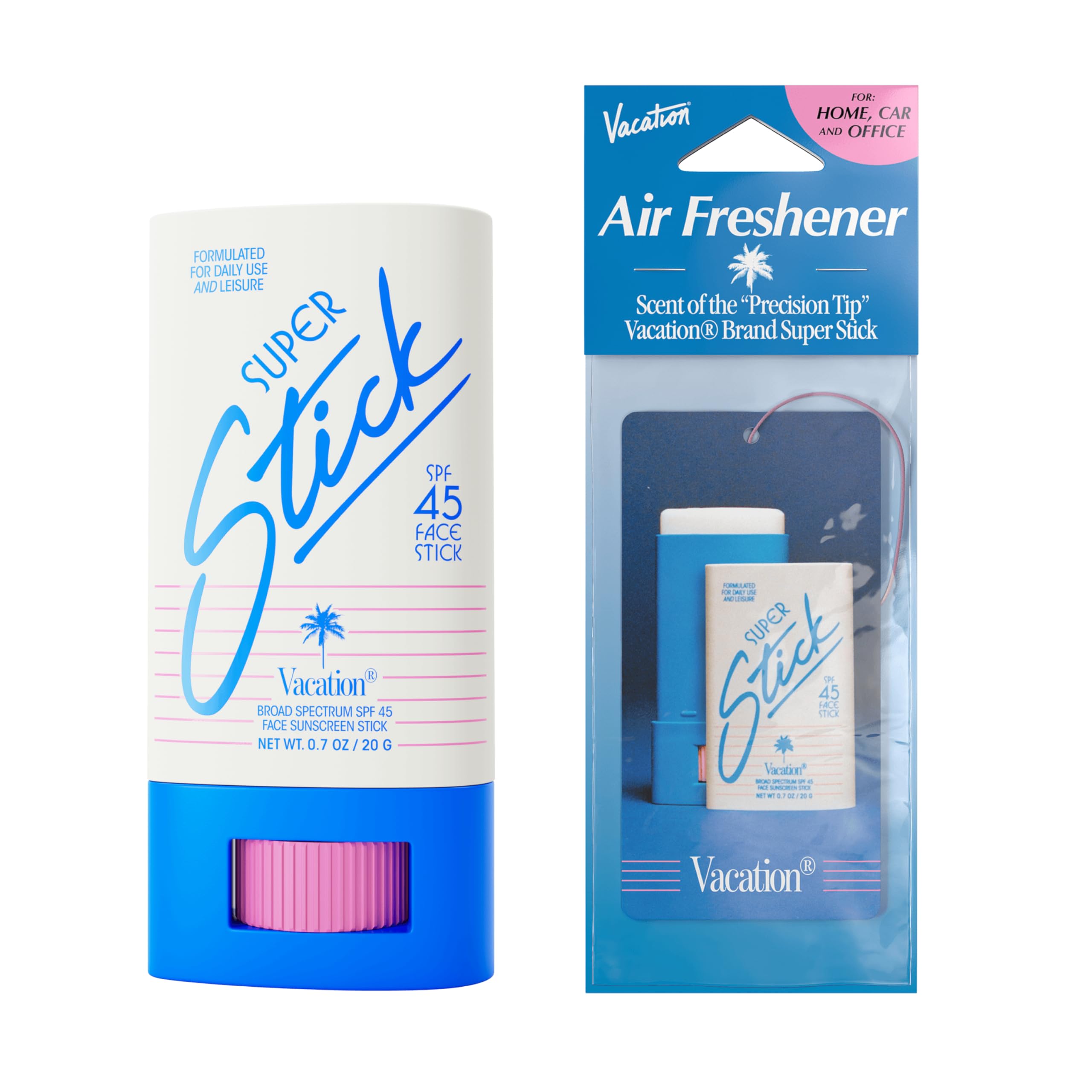 Vacation Super Stick SPF 45, Clear Sunscreen for Face & Air Freshener Bundle
