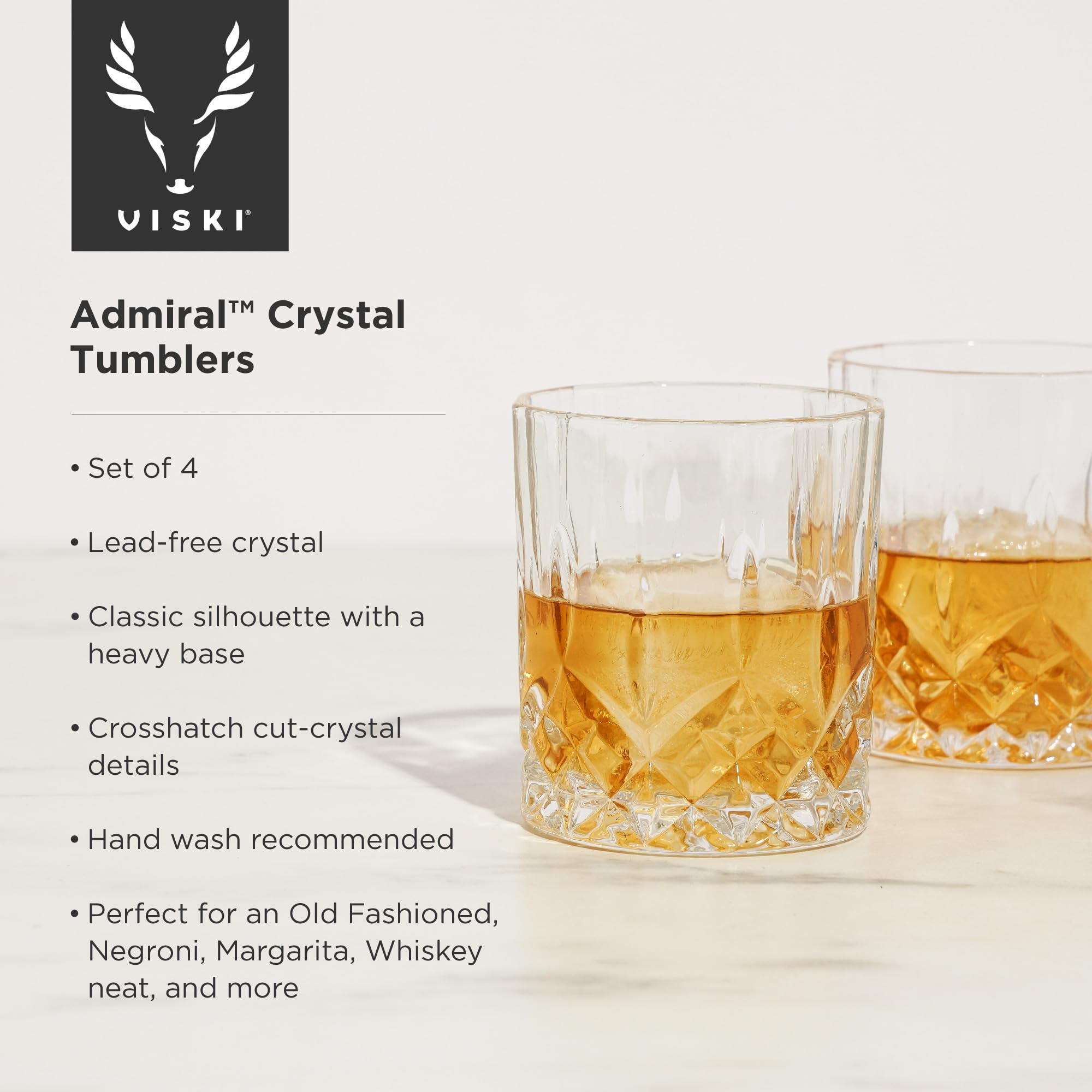 Viski Admiral Crystal Whiskey Tumbler Set of 4
