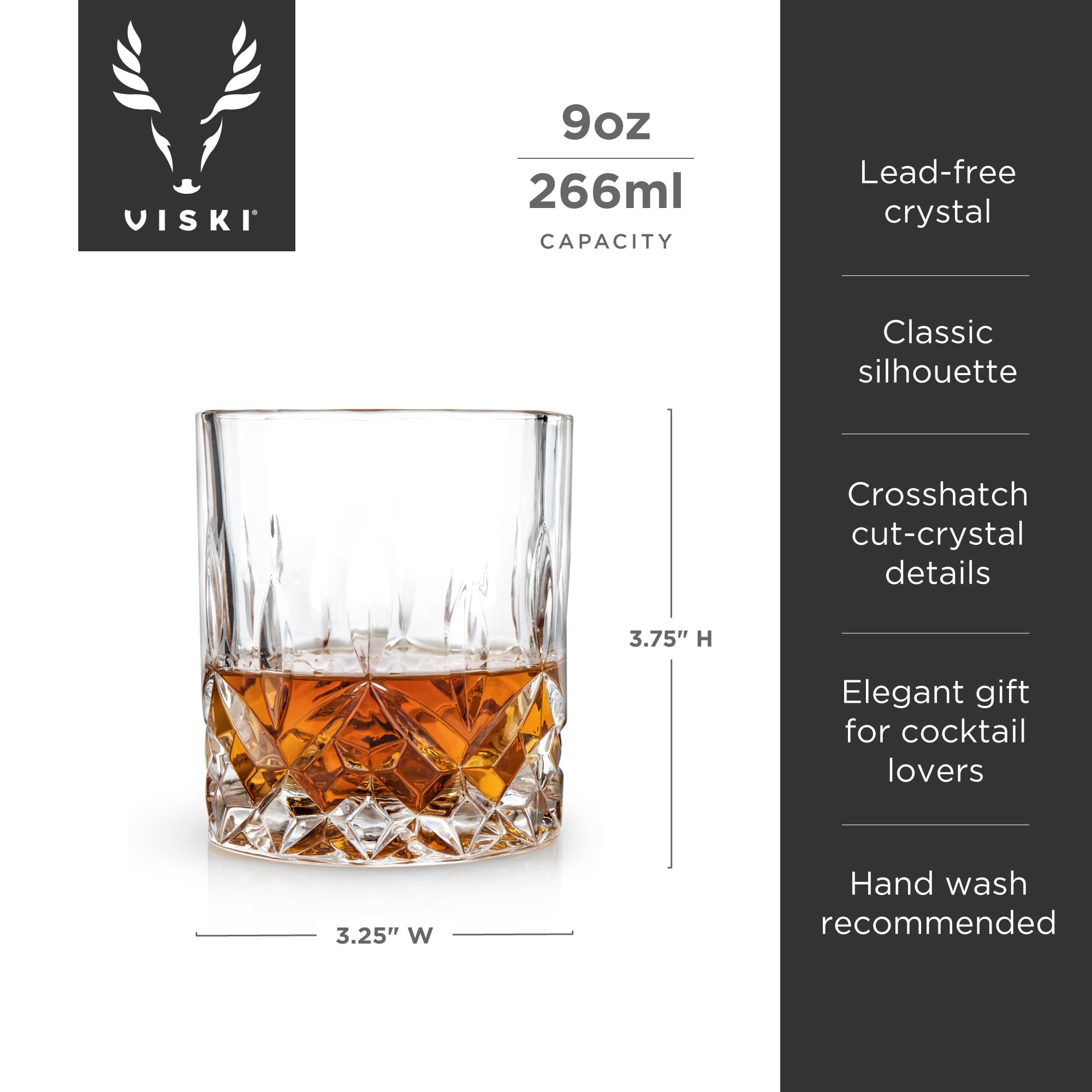 Viski Admiral Crystal Whiskey Tumbler Set of 4