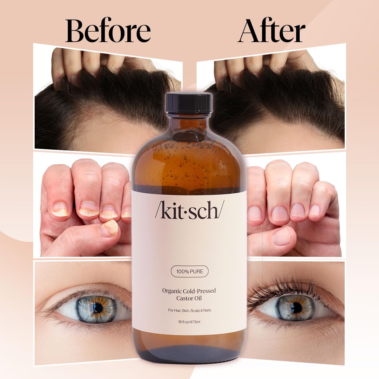Kitsch Organic Castor Oil for Hair Growth - 100% Pure Castor Oil