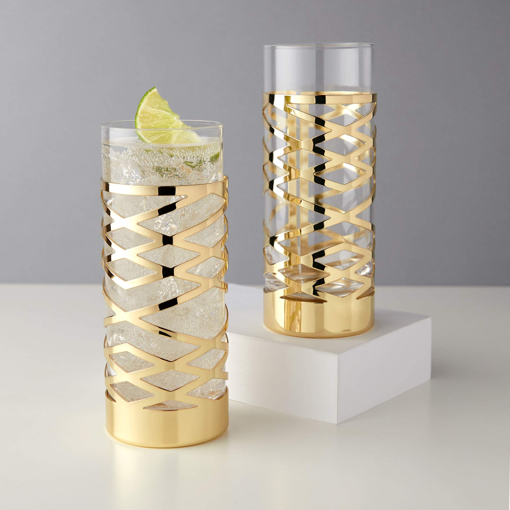 Viski Pacific Gold & Crystal Highball Tumblers Set of 2