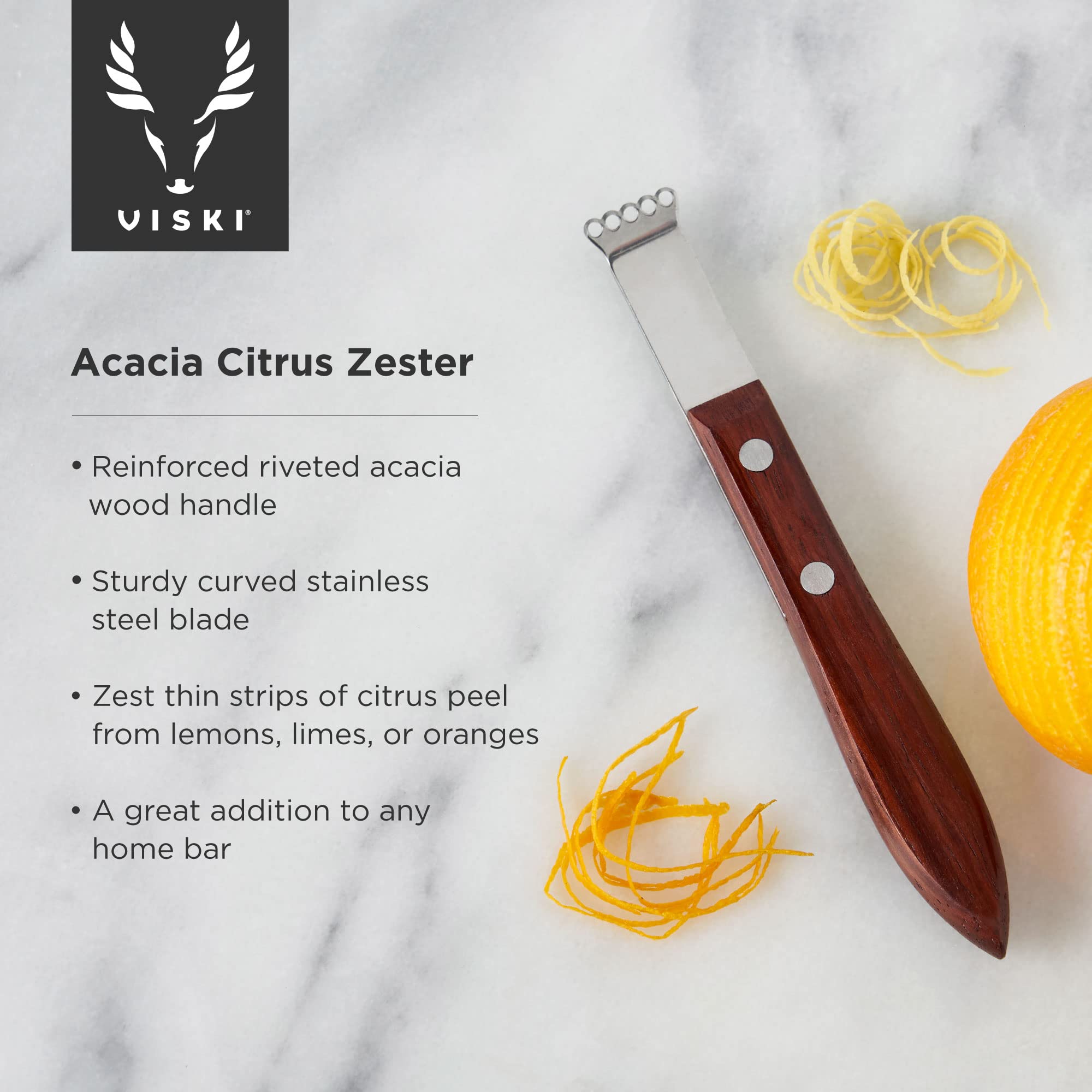 Viski Citrus Zester, Acacia Wood Handle, Lemon Zester Bar Tool